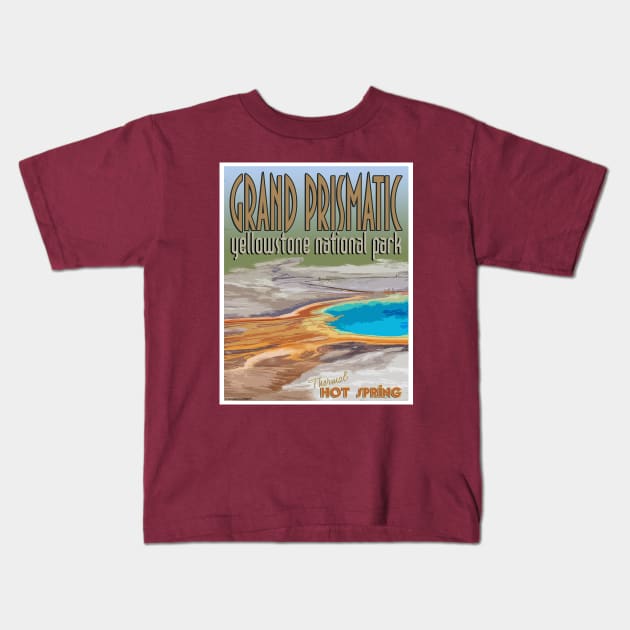 Grand Prismatic Hot Springs in Yellowstone retro poster Kids T-Shirt by Smyrna Buffalo